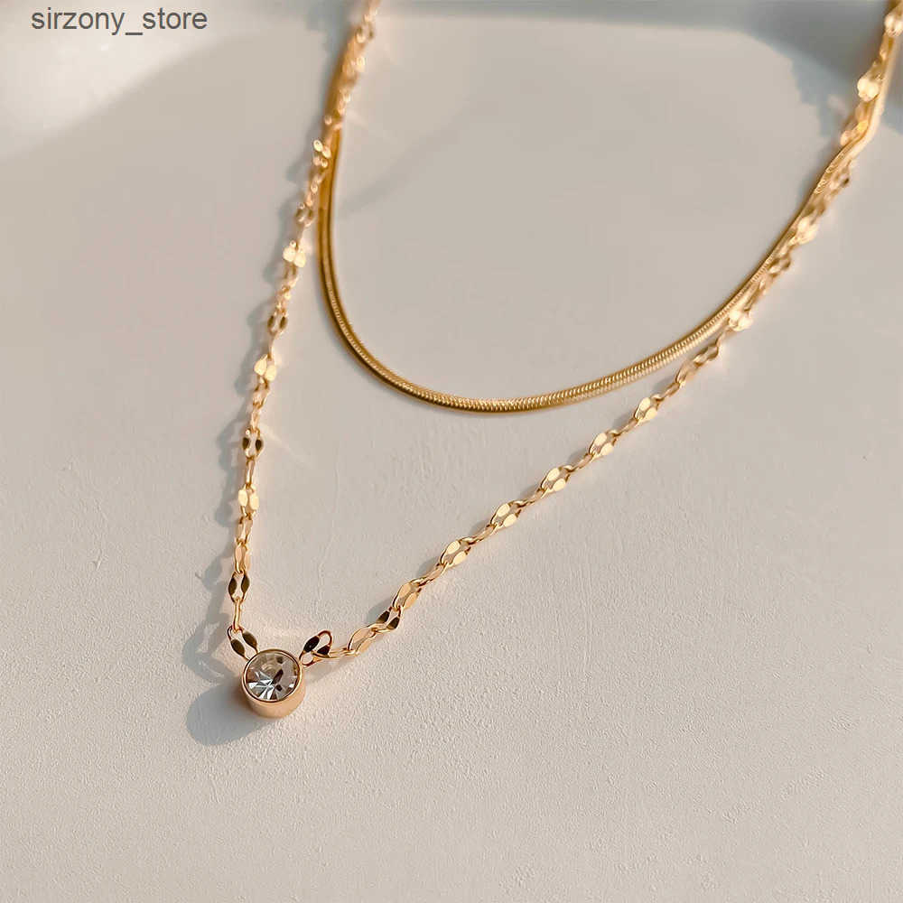 eManco Womens Charming Double Chain Rhinestone Embellished Necklaces Round Snake Chain Stacked Necklace 48 Hours Shipping z250513EWJU