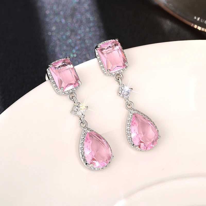 Huitan Pink/Yellow Cubic Zirconia Hanging Earrings for Women Romantic Pear CZ Dangle Earrings Wedding Party Luxury Trend Jewelry Y250510