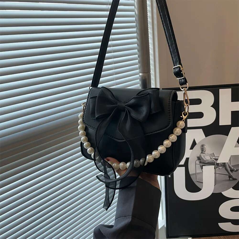 ddmy PU Solid Color Leather Pearl Chain Bow Knot Fashion Top-Handle Women Canvas Large Armpit Shoulder Bag
