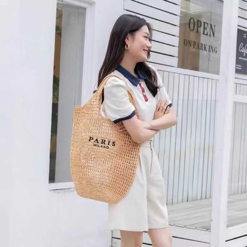 Womens Summer Beach Vacation Fashion Straw Knitting Shoulder Bags Hollow Out Handbag Portable Large Capacity Casual Tote Z250513