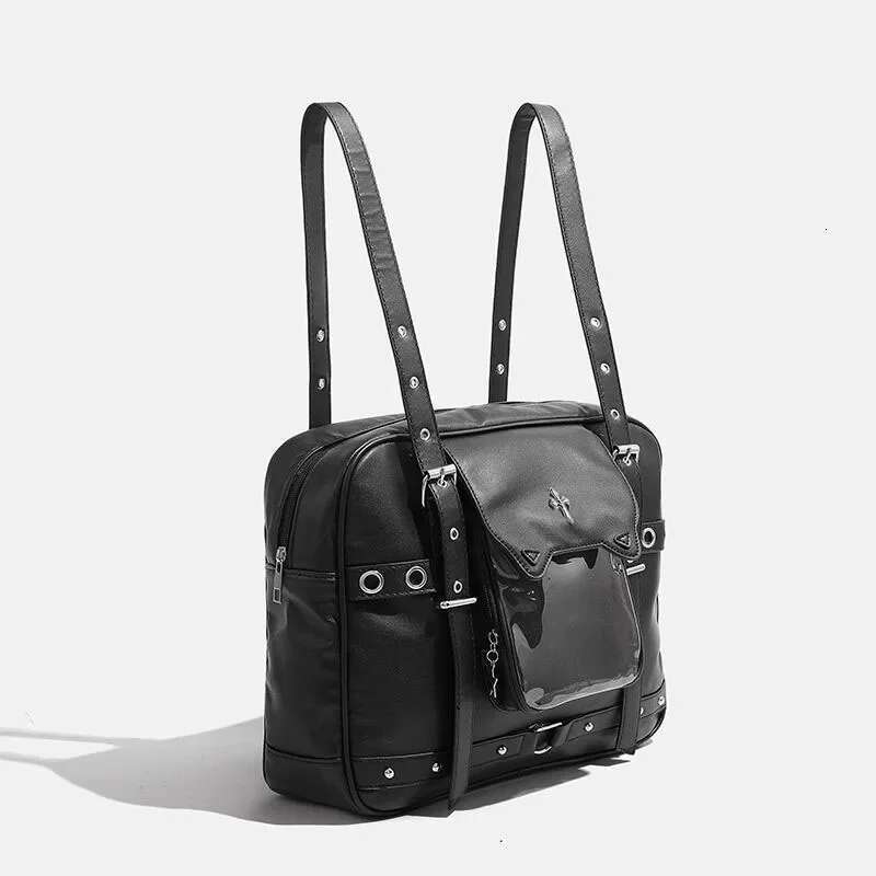 Xiuya Gothic Handbags For Women Black Sweet Lolita Itabag Japanese JK Fashion Pu Leather Large Capacity Y2k Shoulder Bag Ladies