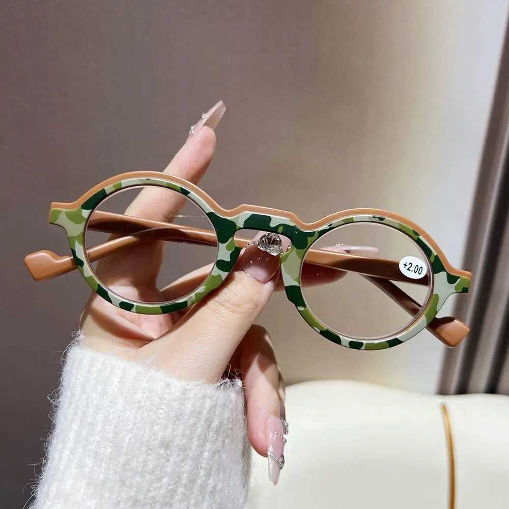 Shata Chinese Style Camouflage Military Green Reading Glasses Men Women Artistic Retro Round Frame Spring Leg Prescription Glass W250513