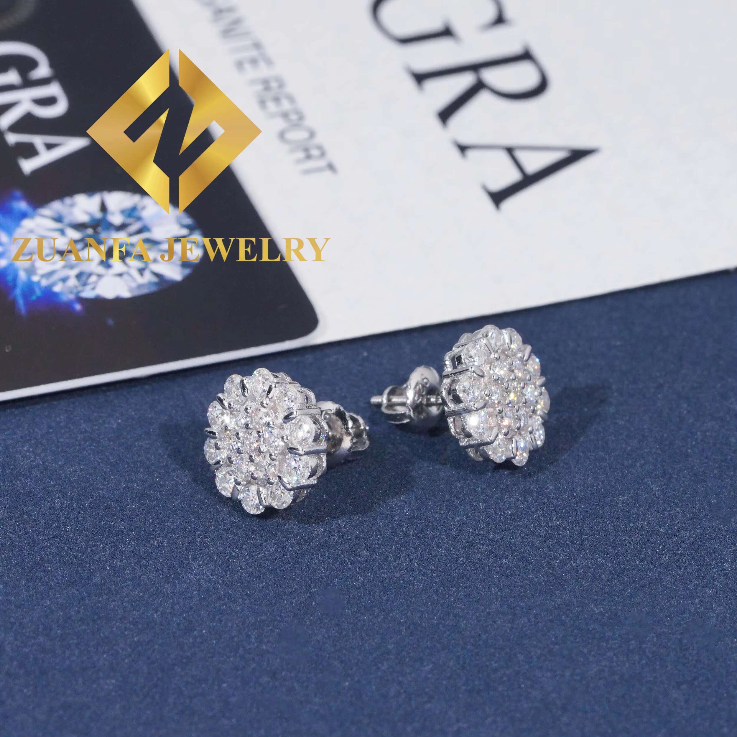 Popular Luxurious Flower Design Stud Earring Fashionable 925 Sterling Silver VVS Moissanite Iced Out Stud Earring