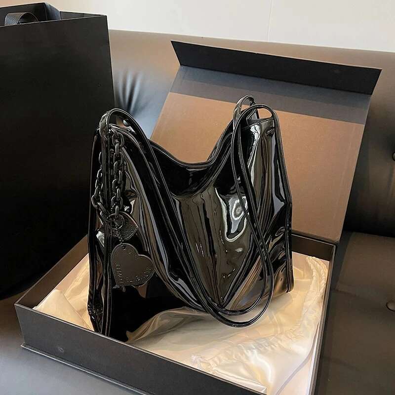 Purse Casual Travel Shopping Totes Solid Color Patent Leather Women Fashion Shoulder Bag Ladies Simple Handbag