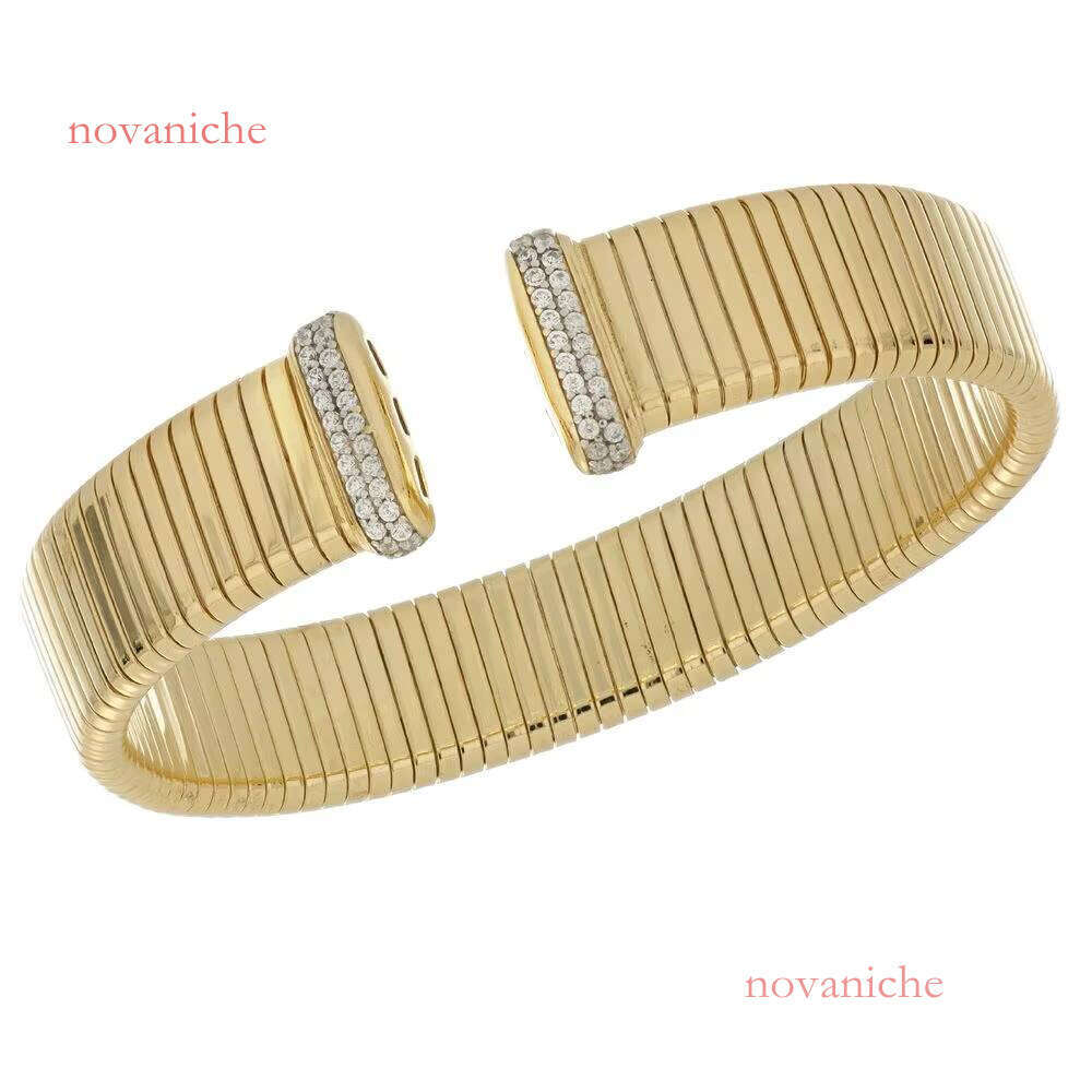 Made in Italy, gold cuffed bracelet with micro paving decoration, handmade, stylish and exquisite appearance
