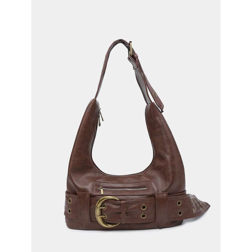 Belt Buckle Women Designer Handbag And Purses PU Rivet Multiple Pockets Y2k Large Capacity Shoulder Bags Big Totes