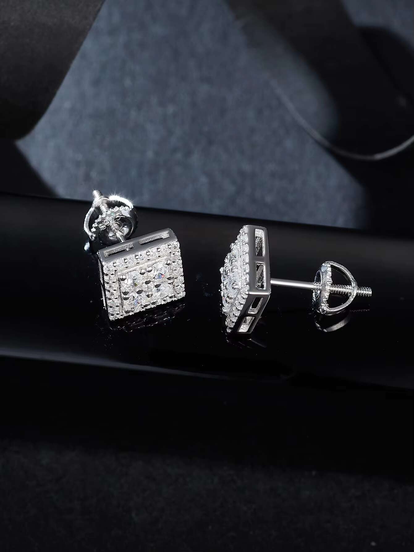 VVS GRA Certificate Moissanite Diamonds 925 Silver White Gold Plated Stud Earrings Iced Out Screw Back