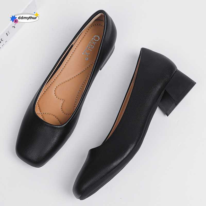 Flight attendant work black professional medium heeled thick follow-up shoes, soft sole, comfortable and not tiring feet, women's shoes for civil