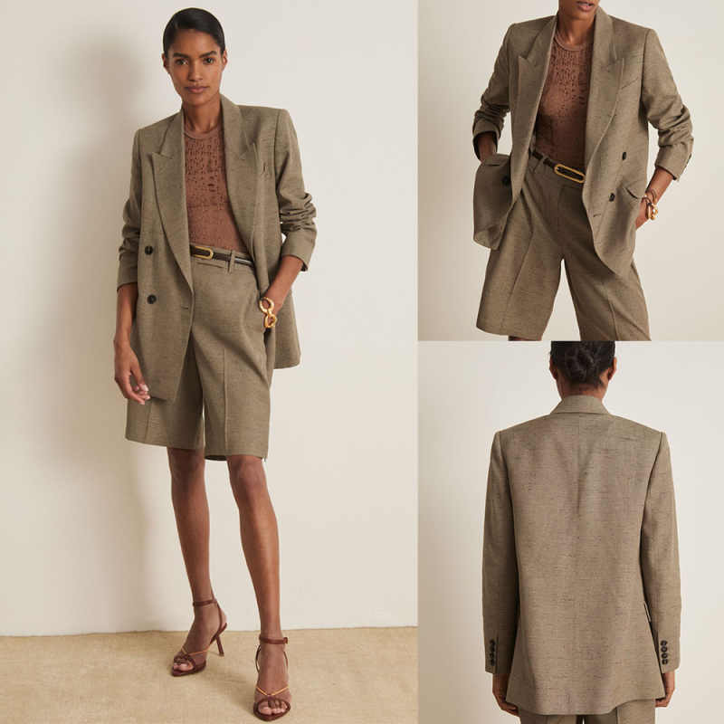 Casual Mother Suits 2 Piece Set Jacket Short Pants Peaked Lapel Women Coat Double Breasted Ladies Suit Customized