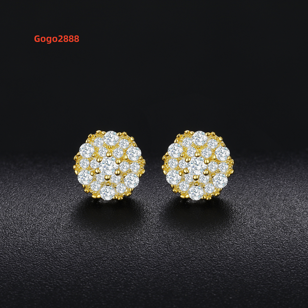 Factory Wholesale Hiphop Jewelry 925 Sterling Silver VVS Moissanite Diamond Halo Stud Earrings for Men Women