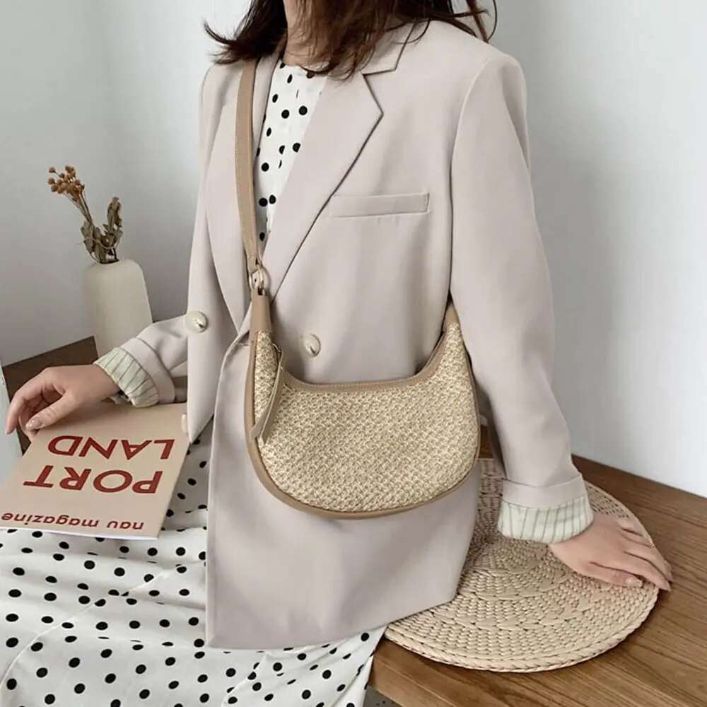 Casual Summer Woven Straw Designer Bohemian Single Shoulder Leisure Vacation Crossbody Hobo Bag Ladies/Girls