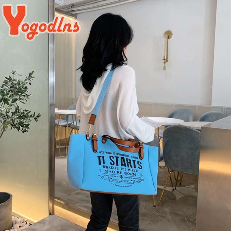 Yogodlns Fashion Canvas Handbag And Purse Female Large Capacity Shoulder Letter Design Crossbody Casual Totes Bag Bolsa