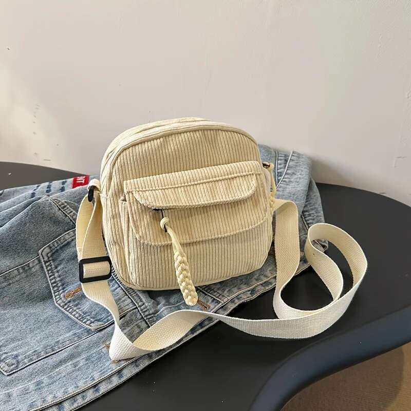 Vintage Haruku Corduroy Crossbody Bag, Casual Japanese Style Handbag Shoulder Bag With Zipper Closure,Chic Everyday Use Purse