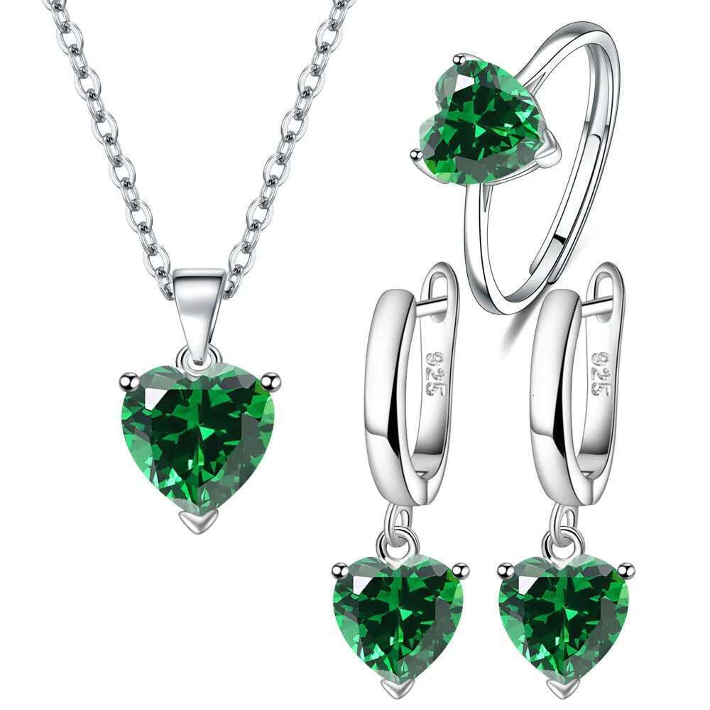 Sterling Sier Jewelry Sets For Women Heart Zircon Ring Earrings Necklace Wedding Bridal Elegant Christmas Free Shipping