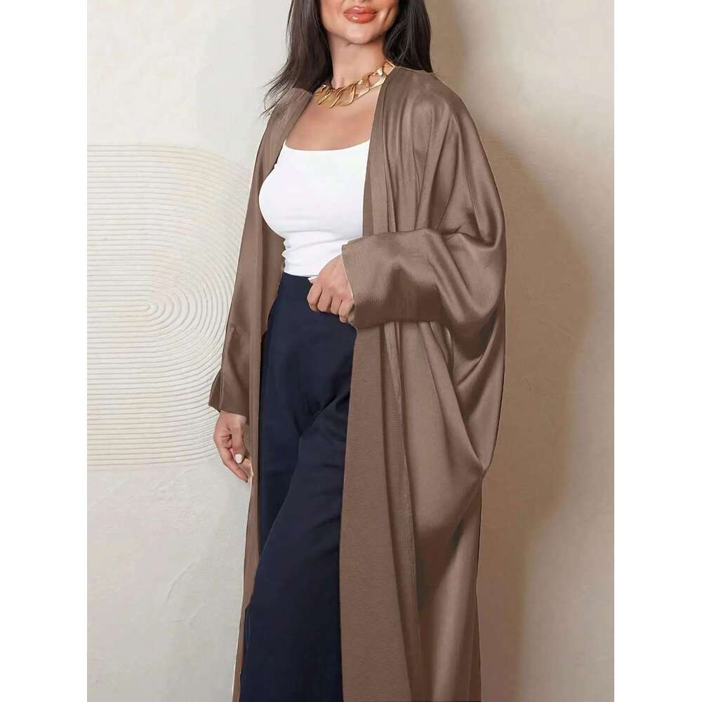 Open Front Abaya Long Sleeve Ramadan Maxi Length Dress, Women's Clothing, Muslim Cardigan Abayas Out Kaftans Women Jilbabs