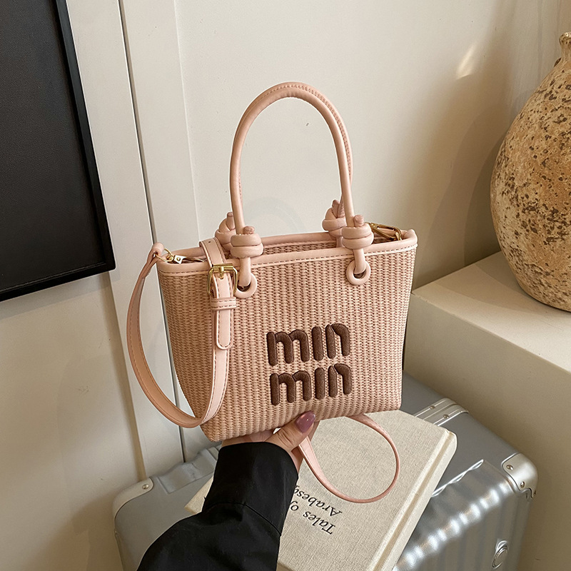Free Shipping Trendy Women's Woven Straw Bucket Bag - 2025 New Fashion Rattan Handbag for Beach Vacation Shoulder Bag