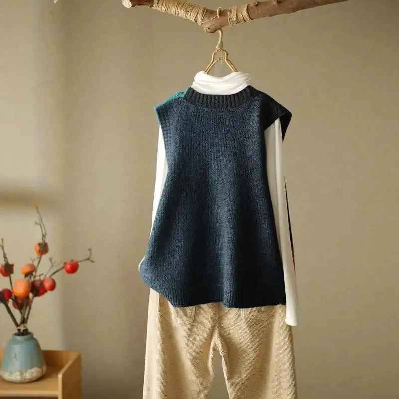 Retro Knitted Tank Top Open Woolen Sweater AutumnWinter Loose n Feel Small Womens Coat 250506