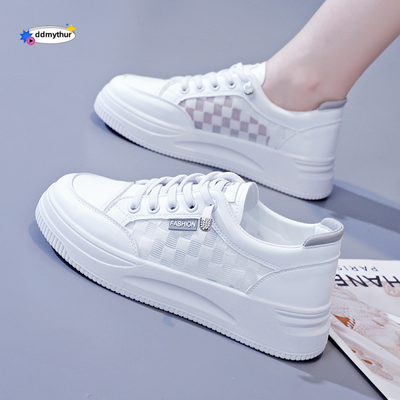 Little White Women's Spring/Summer 2024 New Breathable Mesh Versatile Thin Casual Thick Sole Board Shoes ddmythur