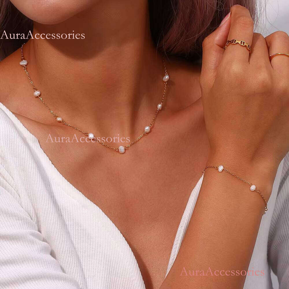 Fashion Simple Popular Bracelet Jewelry Stainless Steel Freshwater Pearl Chain Bridal Necklace