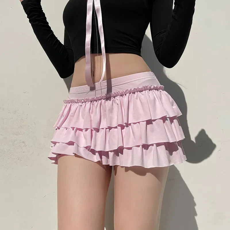 Bow Sweet ALine Skirts Women Sexy Slim LowWaist Casual Mini Y2K Female Summer Fashion Streetwear AllMatch Pink 250513