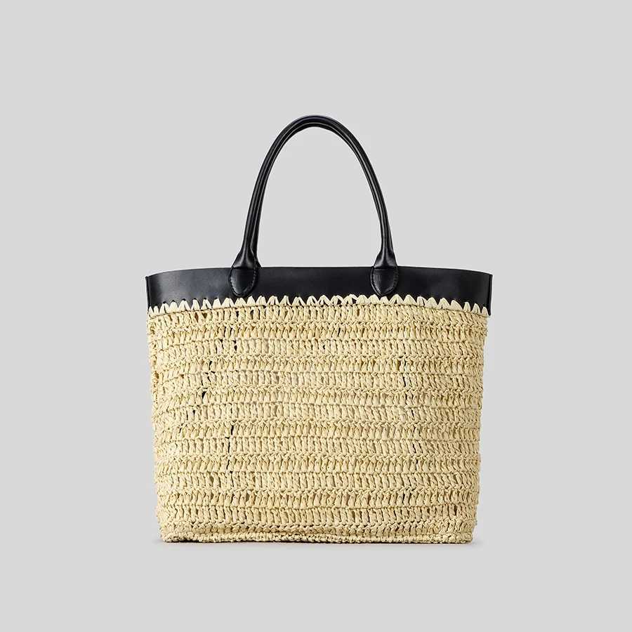 Designer Handbag Casual Large Capacity Patchwork Straw Tote Bag Handmade Paper Weave Summer Beach Handbags with Letters Z250513