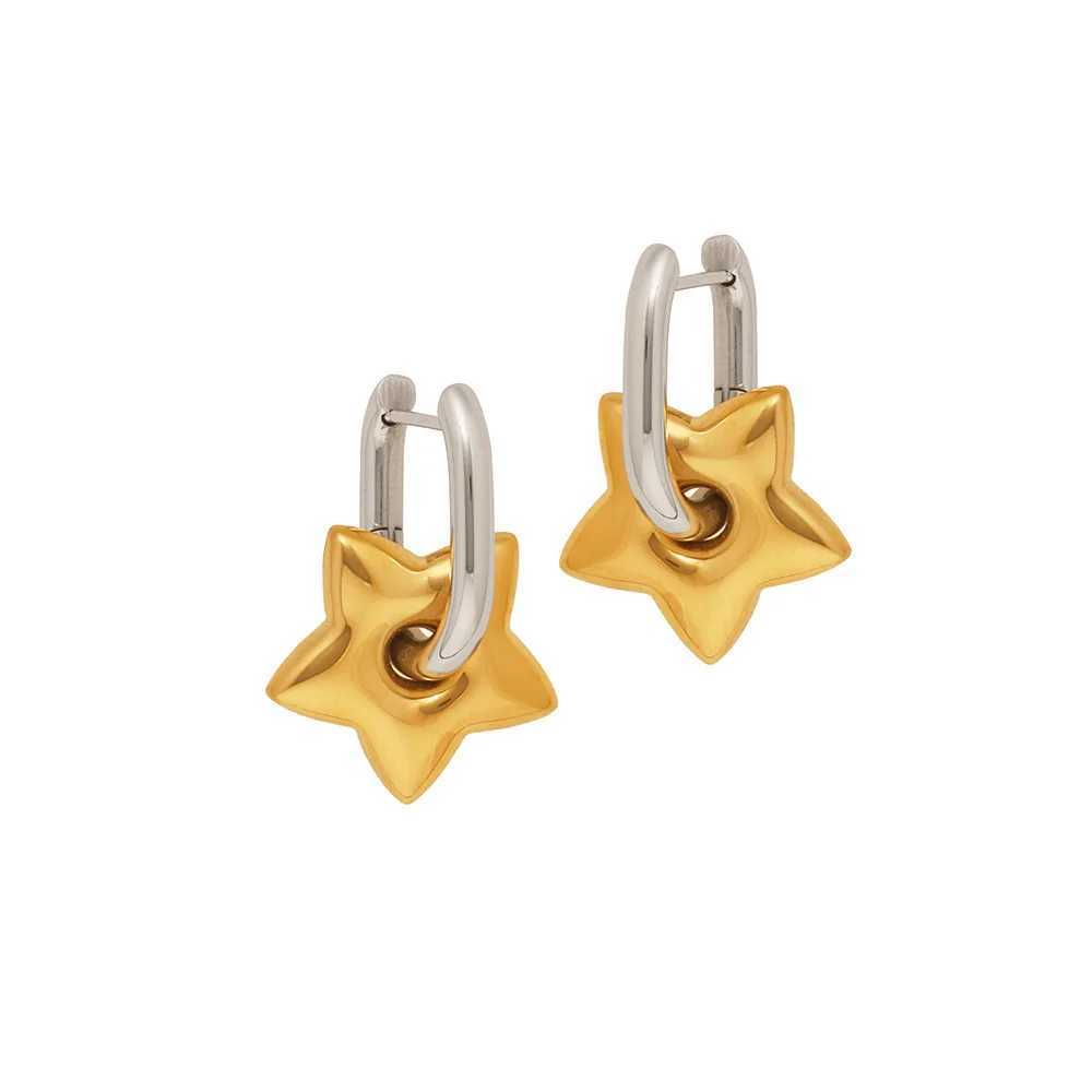 Lucky Star French contrasting stainless steel oval shaped five pointed star earrings long-lasting color Y250510