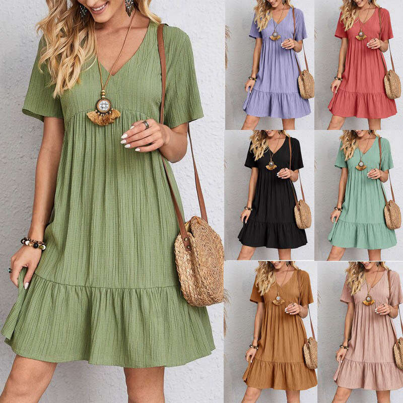 Women Clothes Dress Summer Women S Loose Relaxed Short Sleeve Tunic Flowing Dress KQ