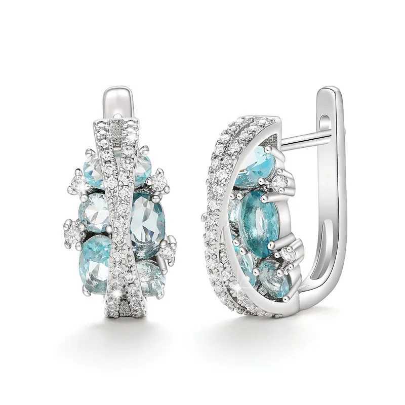 Huitan Colored Cubic Zirconia Hoop Earrings Women Fancy Cross Design Fashion Ear Accessories for Female Wedding Party Jewelry Y250510