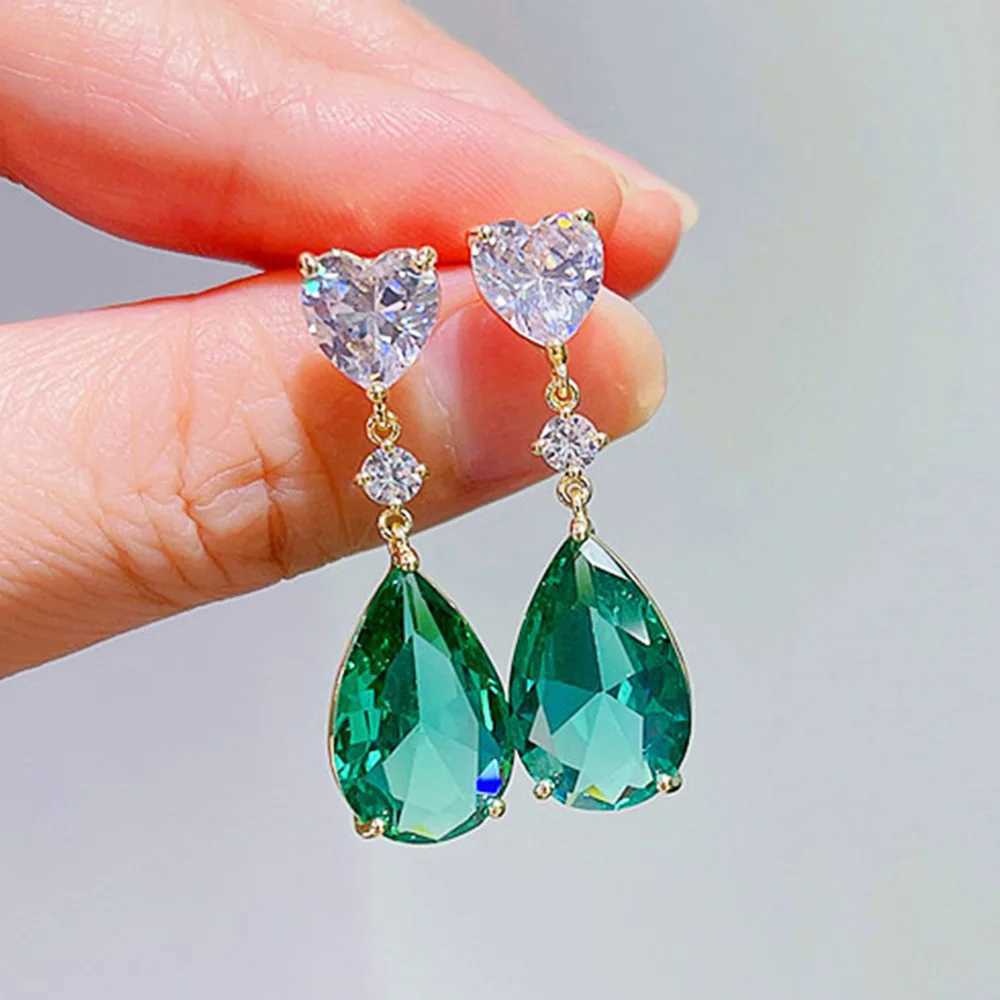 Huitan Aesthetic Green/Blue Cubic Zirconia Dangle Earrings for Women Silver Color/Gold Color Wedding Trend Eternity Love Jewelry Y250510