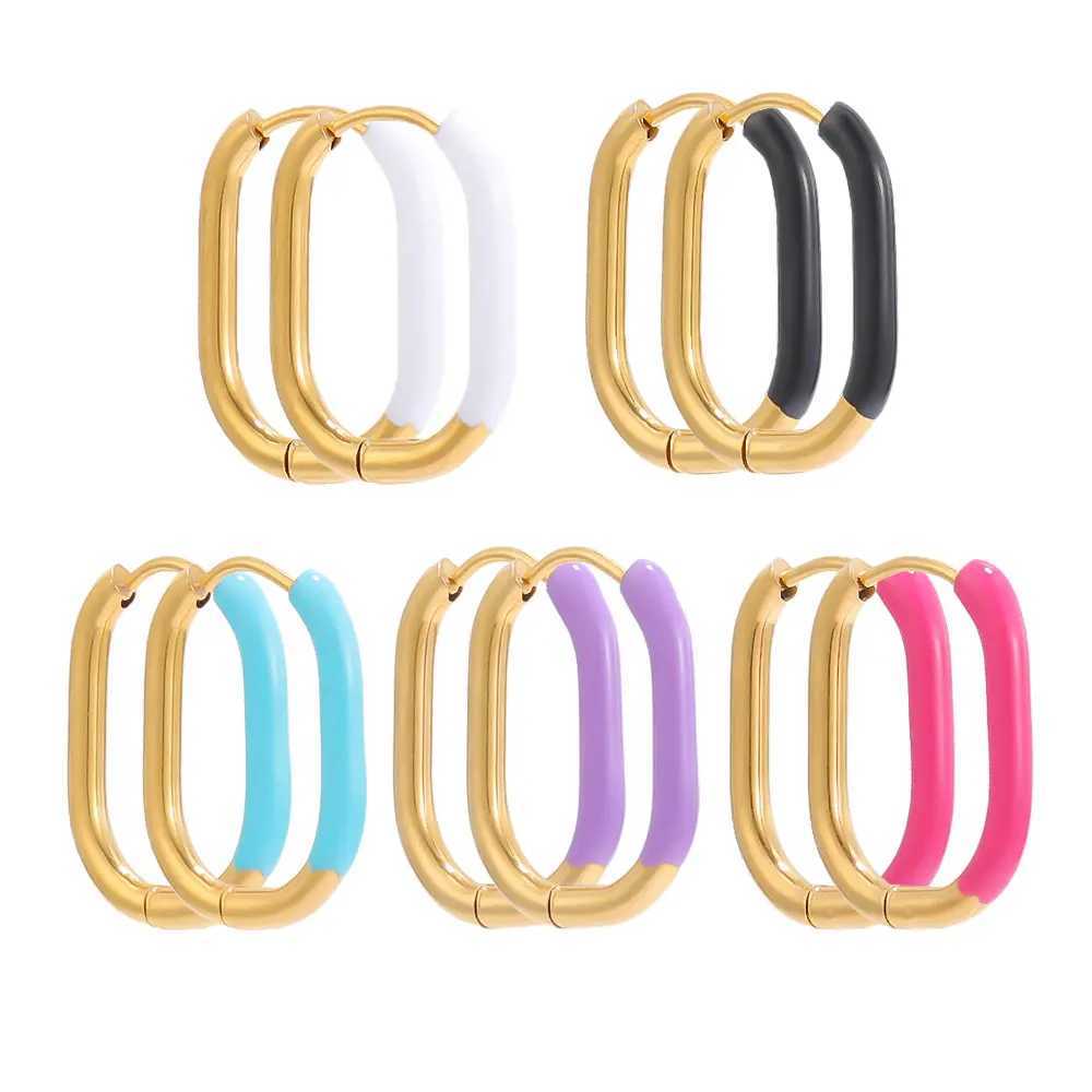 1 Pair Stainless Steel Colorful Enamel Women Hoop Earrings Gold Ear Cuff Jewelry Gifts Supplies Y250510