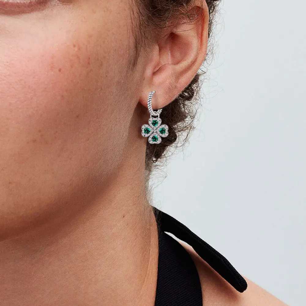 925 Sterling Silver Elegant Sparkling Lucky Clover Hoops Earring For Women Fashion Jewelry Simple Fine Colorful Flower Love Gift Y250510
