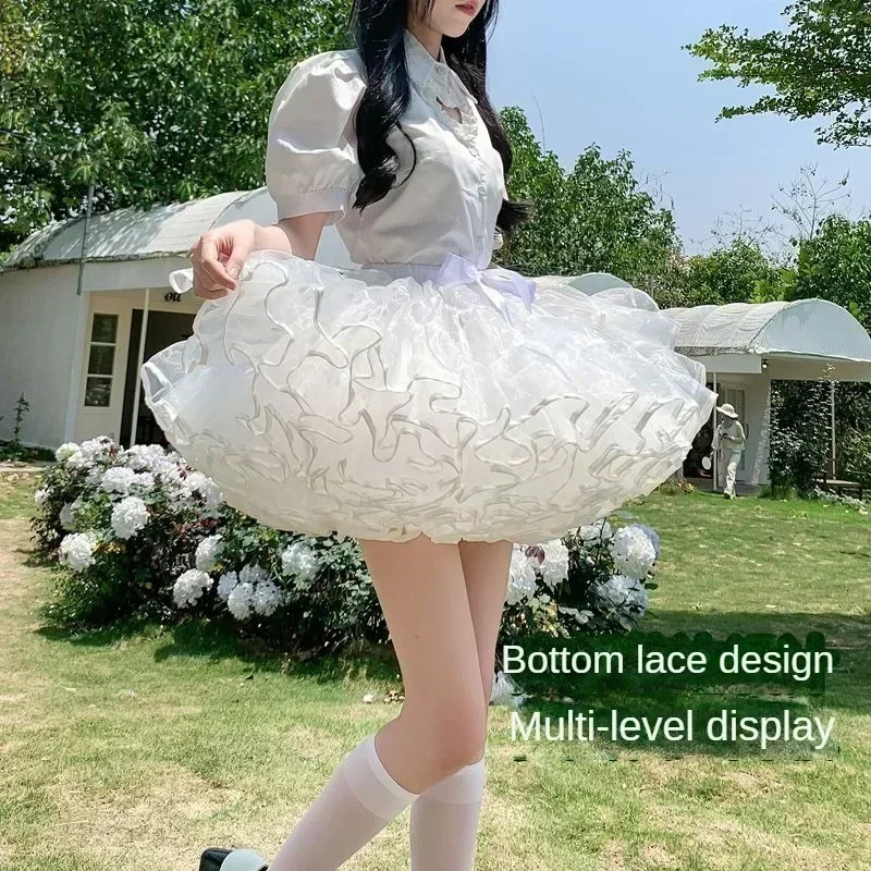 Multilayer Ruffled Petticoats for Women Fluffy Bubble Skirt Crinoline Underskirt No Hoop Boneless Lolita Puffy Mini 250513
