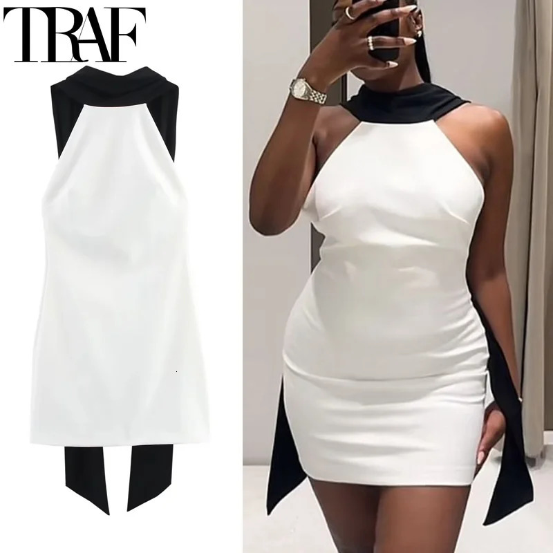 TRAF Womens Dress Halter White Mini Off Shoulder Elegant Party Dresses Woman Summer Backless Short 088 250513