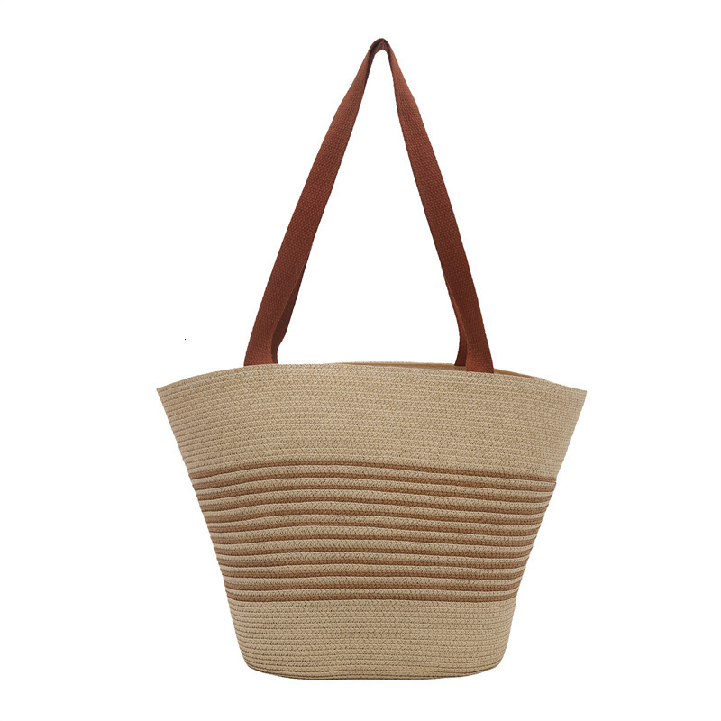 Fashion contrasting straw woven hand-held bucket women's 2025 summer new versatile shoulder casual armpit bag