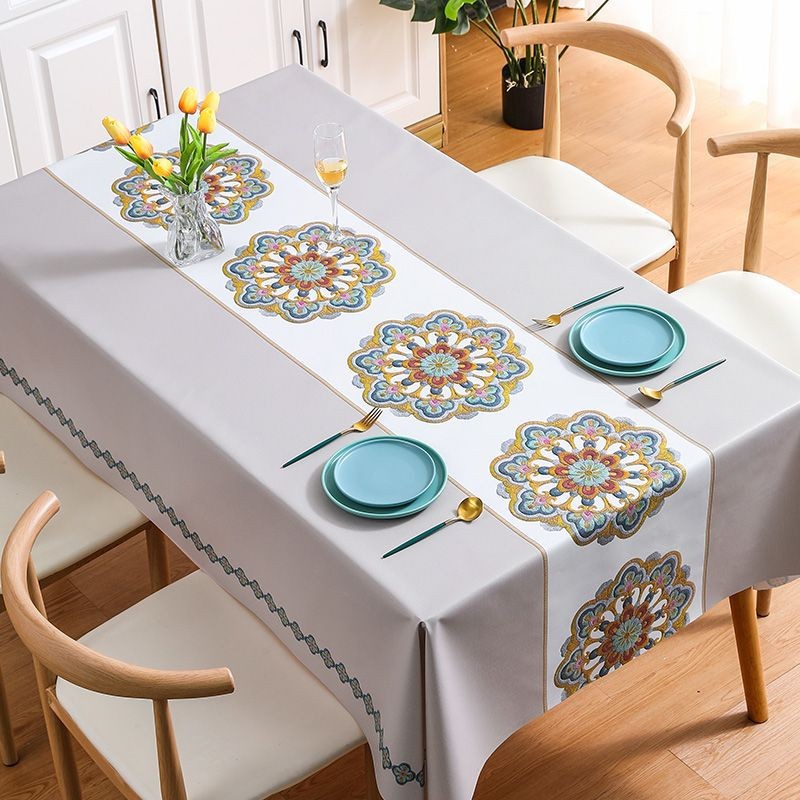 B400 tablecloth oil-proof and waterproof wash-free pvc table mat light luxury high-end dining table mat anti-scalding coffee table rectangular tablecl