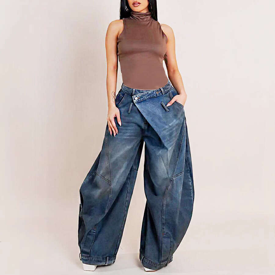 new vintage washed reversed waist women's jeans