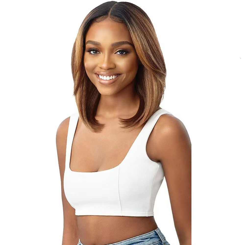 New Wig Wig Womens Short Hair Brown Bobo Head Repair Medium Long Curled Hair with Middle Split Hairband Full Headset