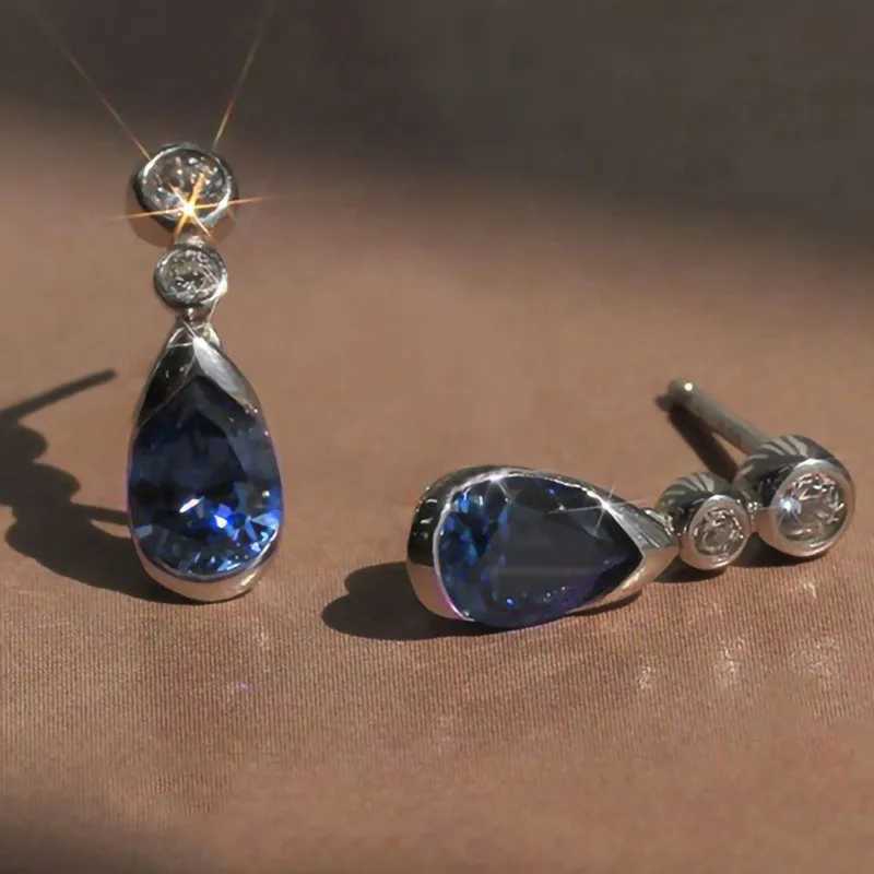 925 Sterling Silver Female Dangle Earrings with Waterdrop Blue Cubic Zirconia Simple Elegant Accessories Women Fashion Jewelry Y250510