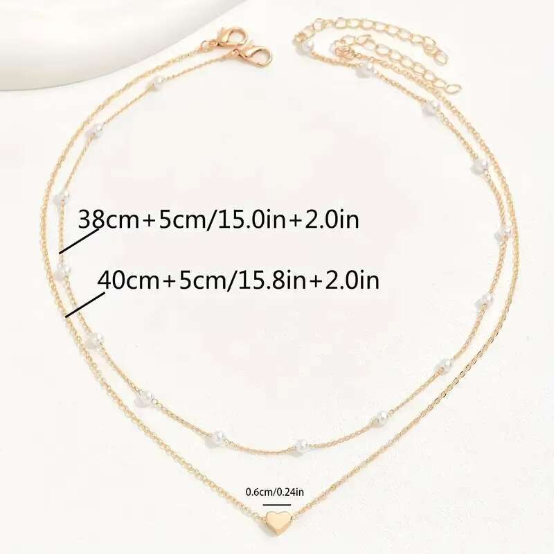 Hot selling imitation pearl heart-shaped pendant necklace, versatile collarbone chain, women's double-layer layered necklace