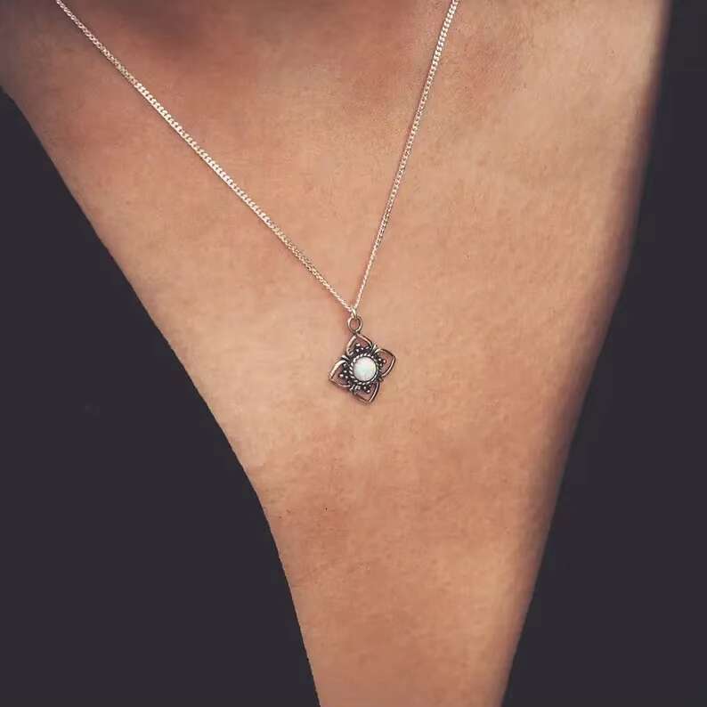 Sier with Ethiopian opal unique design, charming pendant beautiful girls, necklace perfect for anniversary parties