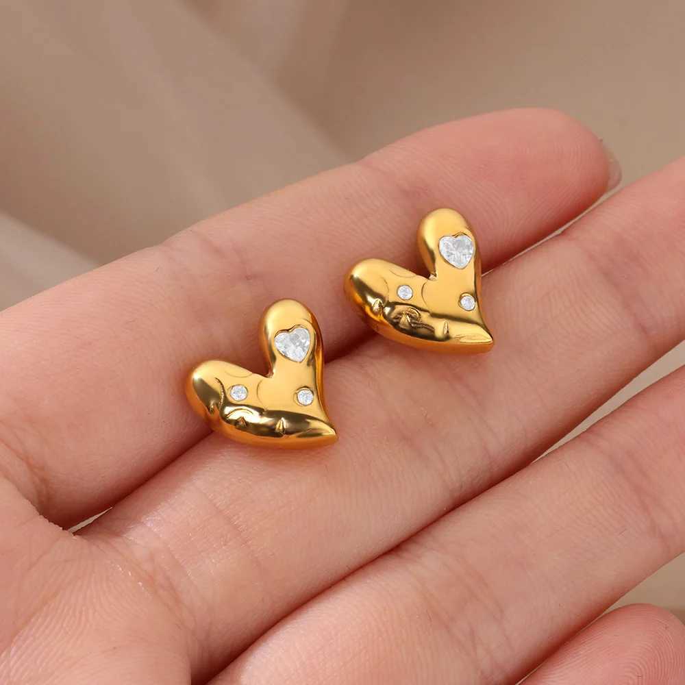 Heart Stud Earrings For Women Waterproof Gold Color Stainless Steel Earrings 2024 Trend Ear Jewelry Freeshiping Items Arrested Y250510
