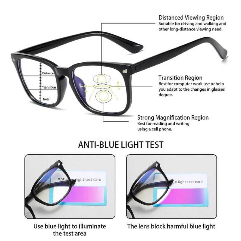 Progressive Multifocal Anti Blue Reading Glasses Intelligent Zoom Far and Near Dual Light Presbyopic Glasses Optical Eyeglasses W250513