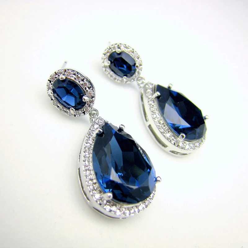 Huitan Gorgeous Pear Cubic Zirconia Dangle Earrings Blue/Green CZ Temperament Elegant Women Ear Accessories Anniversary Jewelry Y250510