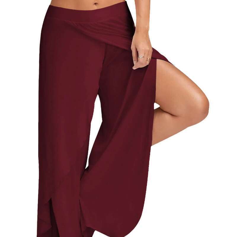 Women Plus Size Wide Leg Pants Loose Fiess Dance Yoga Split Trousers Female Elastic Wasit Casual Workout Solid Summer Clothing