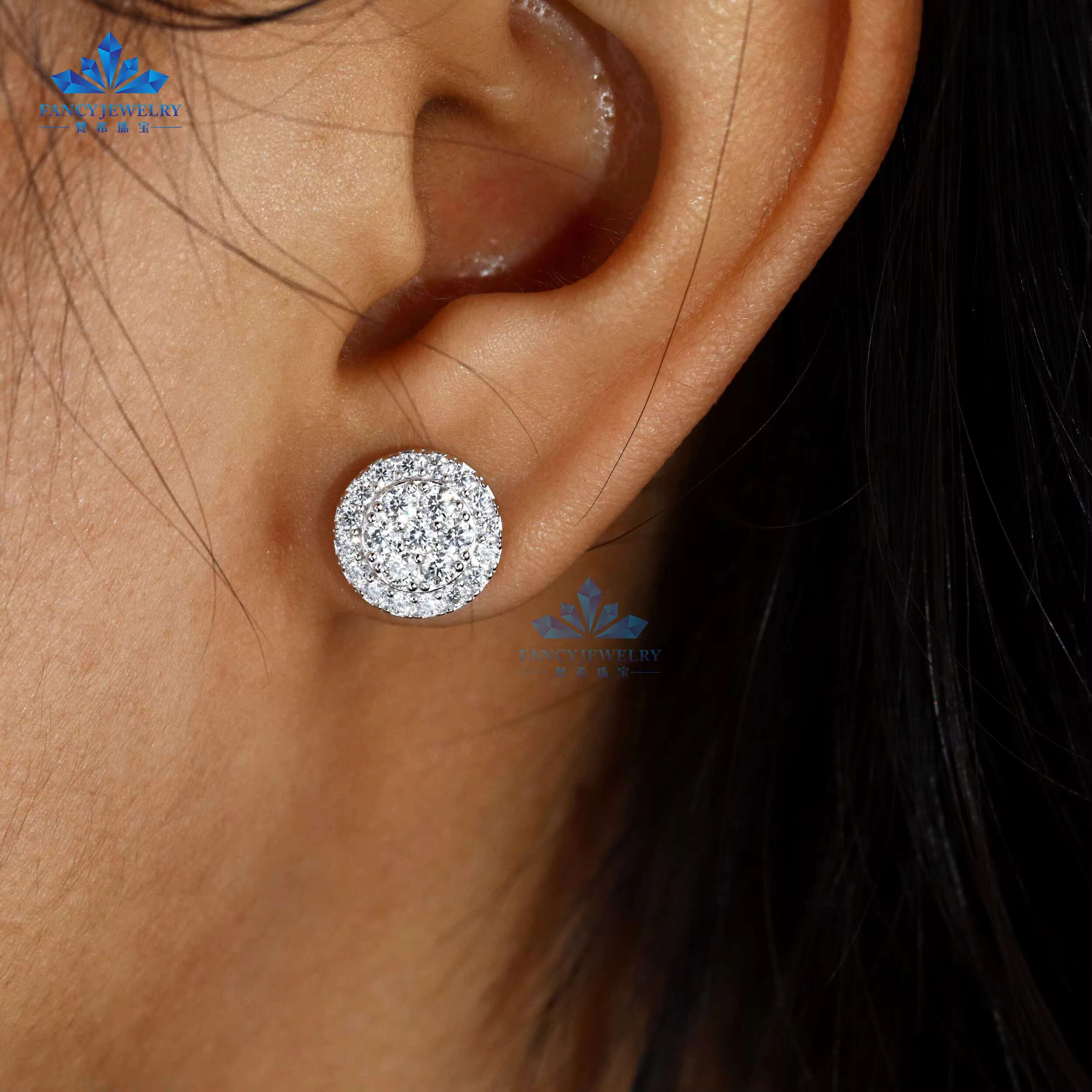 In Stock Classic Hip Hop Style Pass Diamond Tester 925 Silver Gold Plated VVS Diamond Moissanite Flower Stud Earrings Cluster