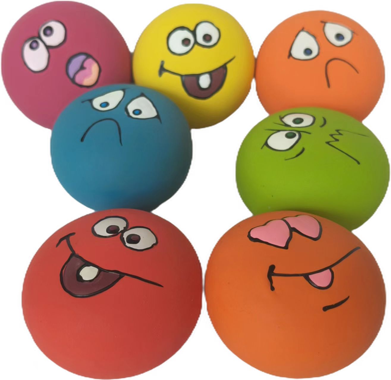 Latex Expression Ball Dog Toy Natural Rubber Squeaky Sound Teething Bouncy Pet Puppy Toy 8pcs in One Pack