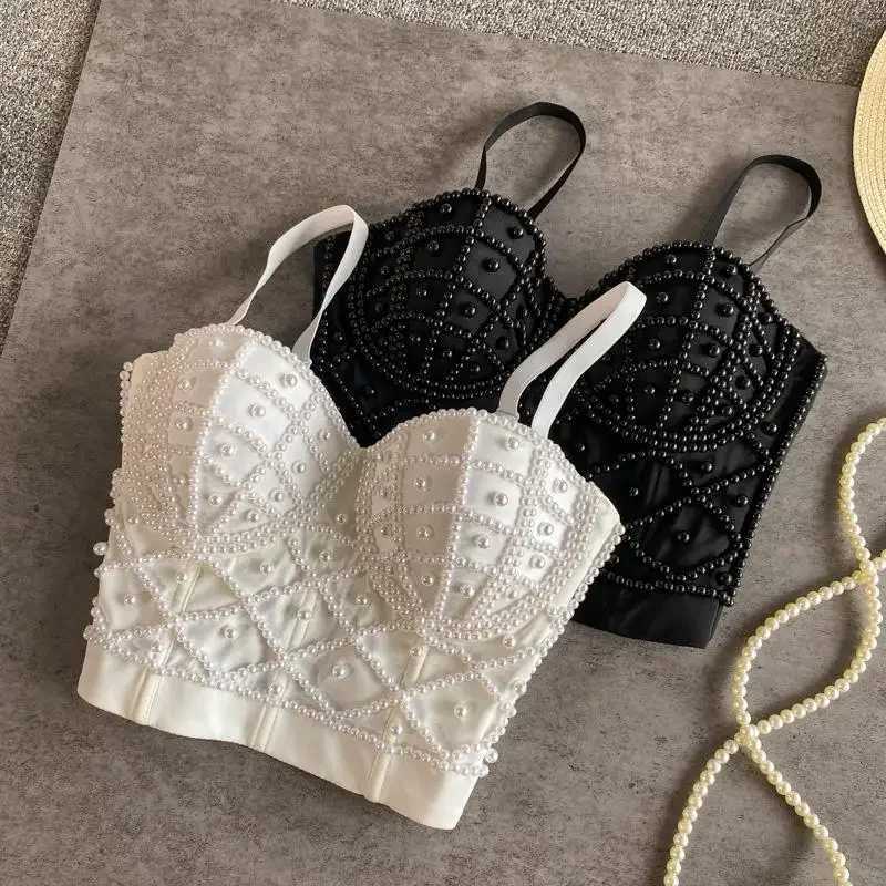 Full Beads Female Corset Top Women Nightclub Shirt Pearls Short Chest Binder Sexy Camisole Women Lingerie Tube Bra Debardeur M250513