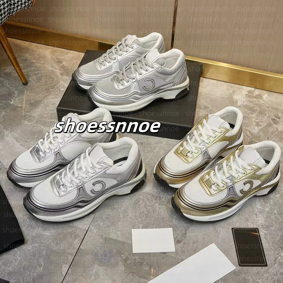 Vintage Suede Casual Shoes Calfskin Reflective Sneaker Leather Flat Trainers Golden Sliver Mesh Lace-up Shoes Outdoor Runner Trainers Men Sport Shoes e03 cd