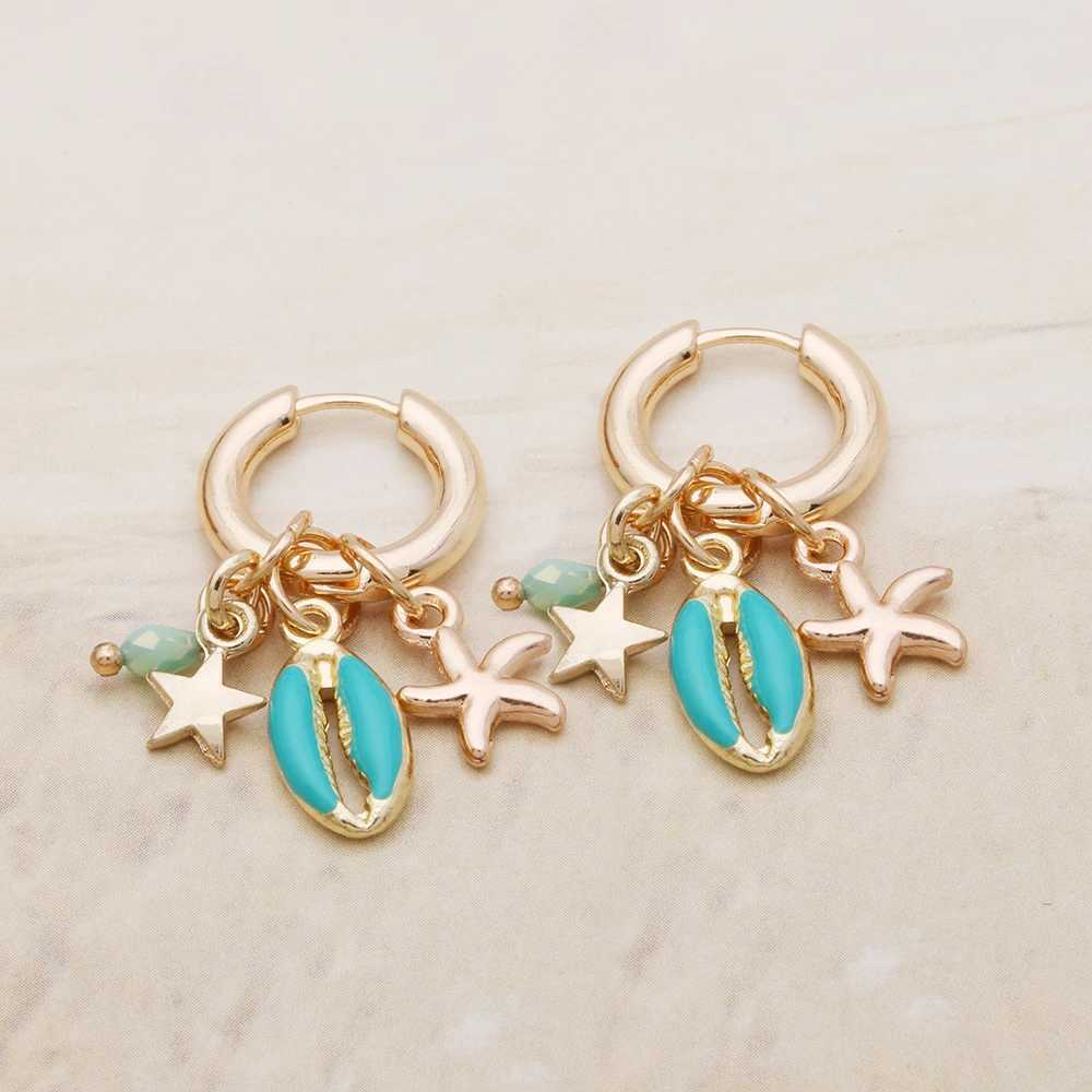 Summer Orange Shell Pendant Earrings For Woman Bohemia Charms Trendy Personality Dangle Hoop Ring Brinco Accessories Jewelry Y250510