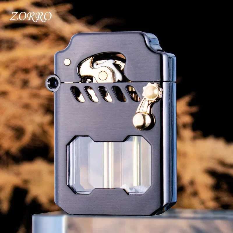 Zorro High Quty Mecha Transparent Compartment Semi-automatic Kerosene Lighter Creative Gift for Boyfriend Smoking Accessories Y250513 W260202